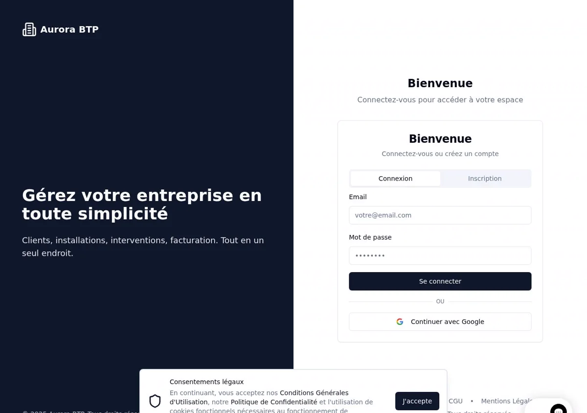 Aurora BTP — calendrier d'interventions